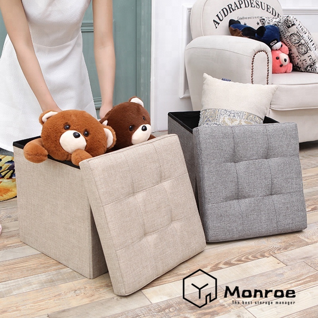 Kleine Osmanische Fußstütze aus Leinen, Robuster Faltwürfel, Hocker mit