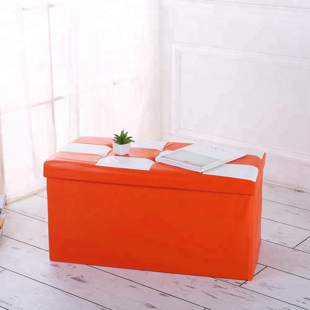 Hochwertige quadratische Plaid Leder faltbare Speicher Schuh Bank