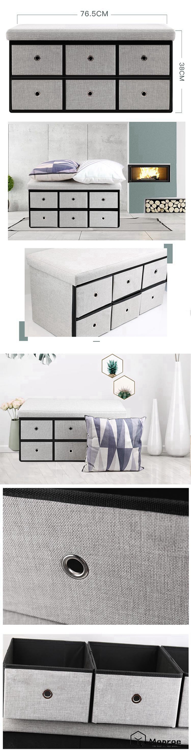 Otto & Ben Faltbare Spielzeugkiste mit SMART LIFT Top Leinen Ottomans